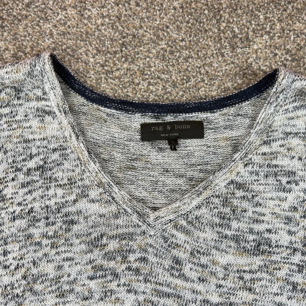 Rag & Bone New York Sweater Womens S V-Neck Marled‎ Knit Gray Navy Lightweight